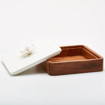 boîte carré bois et porcelaine