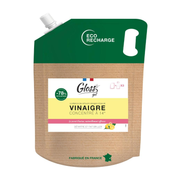 GLOSS - Vinaigre blanc 14° - Gel parfum citron - Détartre et fait briller - Formule naturelle - Contact alimentaire - Format Eco-recharge 2,5L