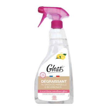 gloss - Dégraissant au savon de marseille et bicarbonate - Ultra dégraissant - Parfum citron 100% naturel - Label Ecocert - 750ML