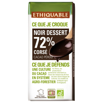Chocolat Noir Dessert Corsé 72% de Cacao Pérou bio & équitable
