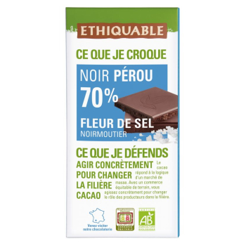 Chocolat Noir 70% Fleur de Sel Camargue/Pérou bio & équitable