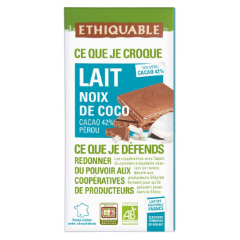 Chocolat Lait Noix de Coco bio & équitable