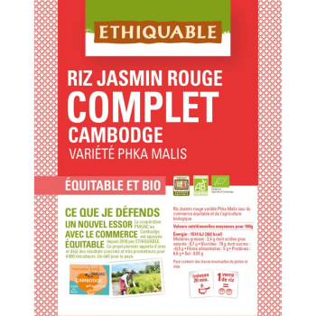 Riz Jasmin Rouge Complet du Cambodge bio & équitable VRAC RHD 5 kg