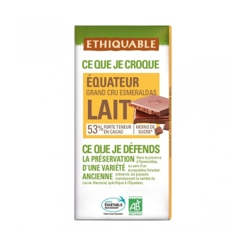 Chocolat au lait 53% Grand Cru d'Équateur bio & équitable