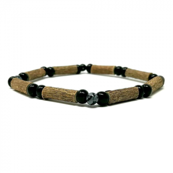 Bracelet simple en noisetier à long bec et obsidienne flocon 23cm Pur Noisertier