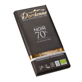 Tablette de chocolat noir 70% de cacao 180 g Dardenne BIO VEGAN DLUO 19/05/2023