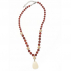 Collier Cornaline et Bois avec pendentif Autruche