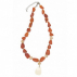 Collier Cornaline brute et Bois avec pendentif Autruche