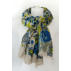 Étole fantaisie en cachemire - Bleu et vert citron