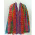 Étole, laine bouillie brodée main à motifs géométriques - Multicolore bord violine