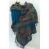 Étole laine bouillie transparente, brodée à la main sur des motifs paisley - Bleu canard et multicolore