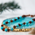 Box bracelet adulte et collier bébé - Ambre et pierres naturelles - Ambre Cognac / Turquoise bleue
