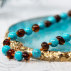 Box bracelet adulte et collier bébé - Ambre et pierres naturelles - Ambre Cognac / Turquoise bleue