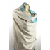 Etole, écharpe gris clair avec une bordure turquoise en cachemire naturel et éthique du Népal.
