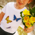 T-shirt manches courtes, illustration papillons, coton bio