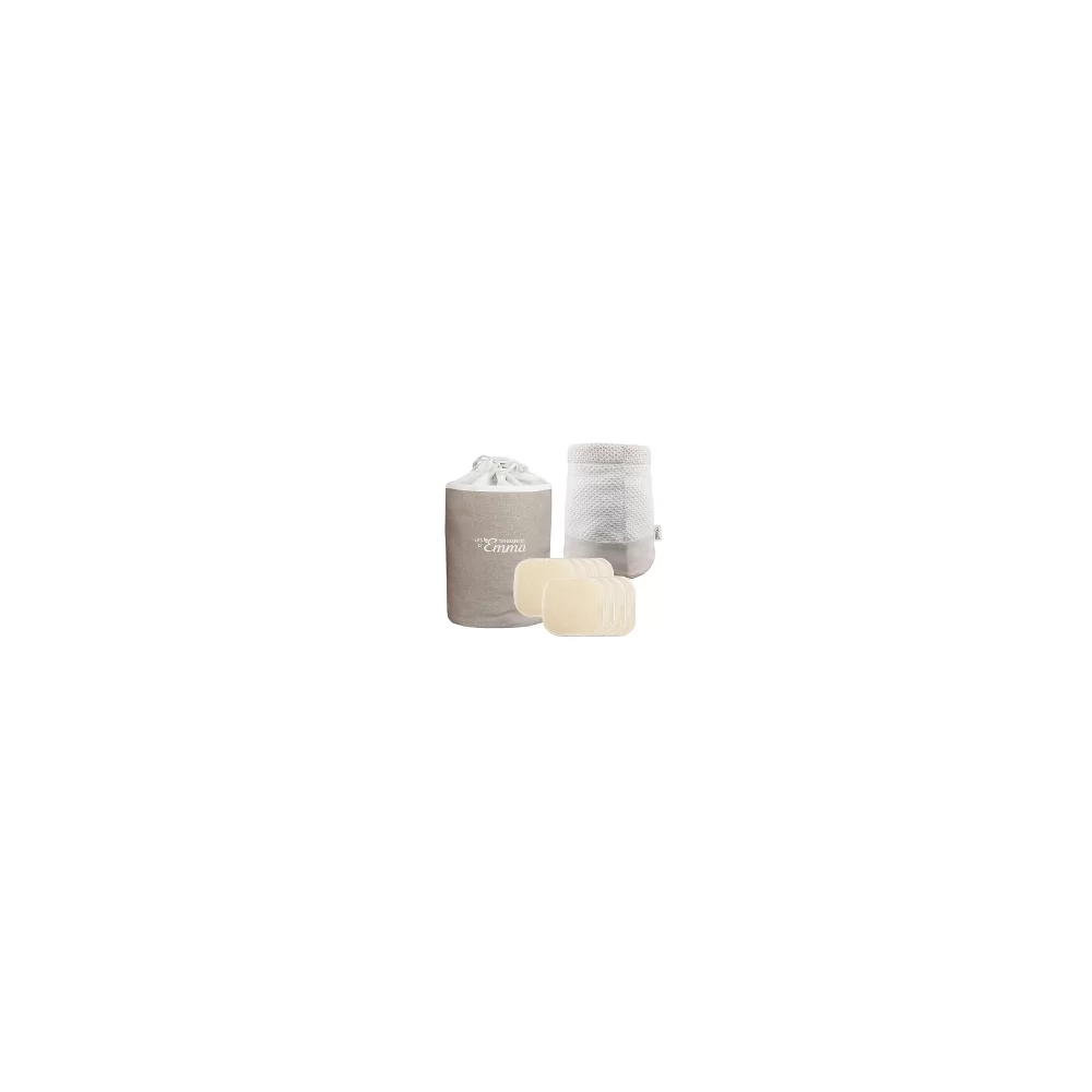 Kit 20 carrés démaquillants lavables écru en coton bio biface dans leur trousse - Kit eco belle trousse - Les Tendances d'Emma