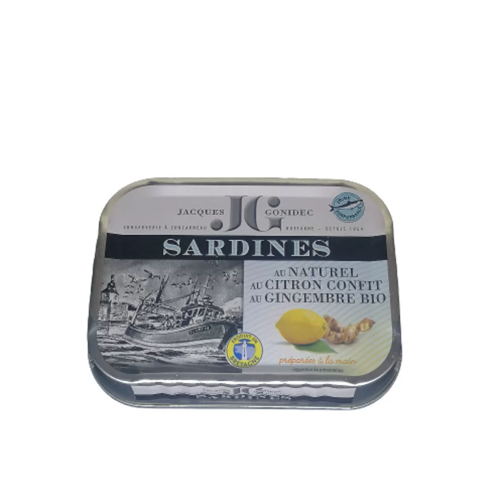 Sardines au naturel au citron confit au gingembre 115g  Jacques Gonidec