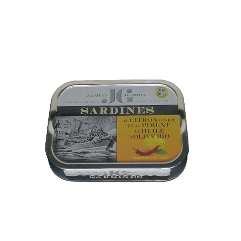 Sardines au citron confit et au piment à l'huile d'olive 115g Jacques Gonidec