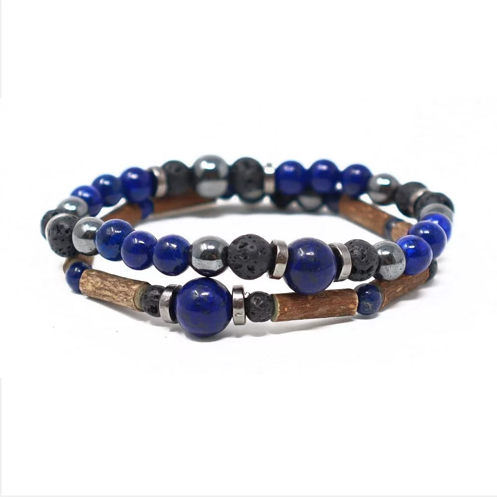 Collection émotions duo de bracelets noisetier lapis-lazuli et hématite 18cm Pur Noisetier