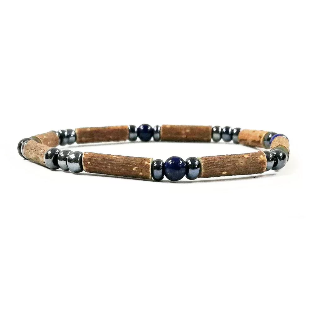 Bracelet simple en noisetier à long bec et lapis-lazuli 15cm Pur Noisetier