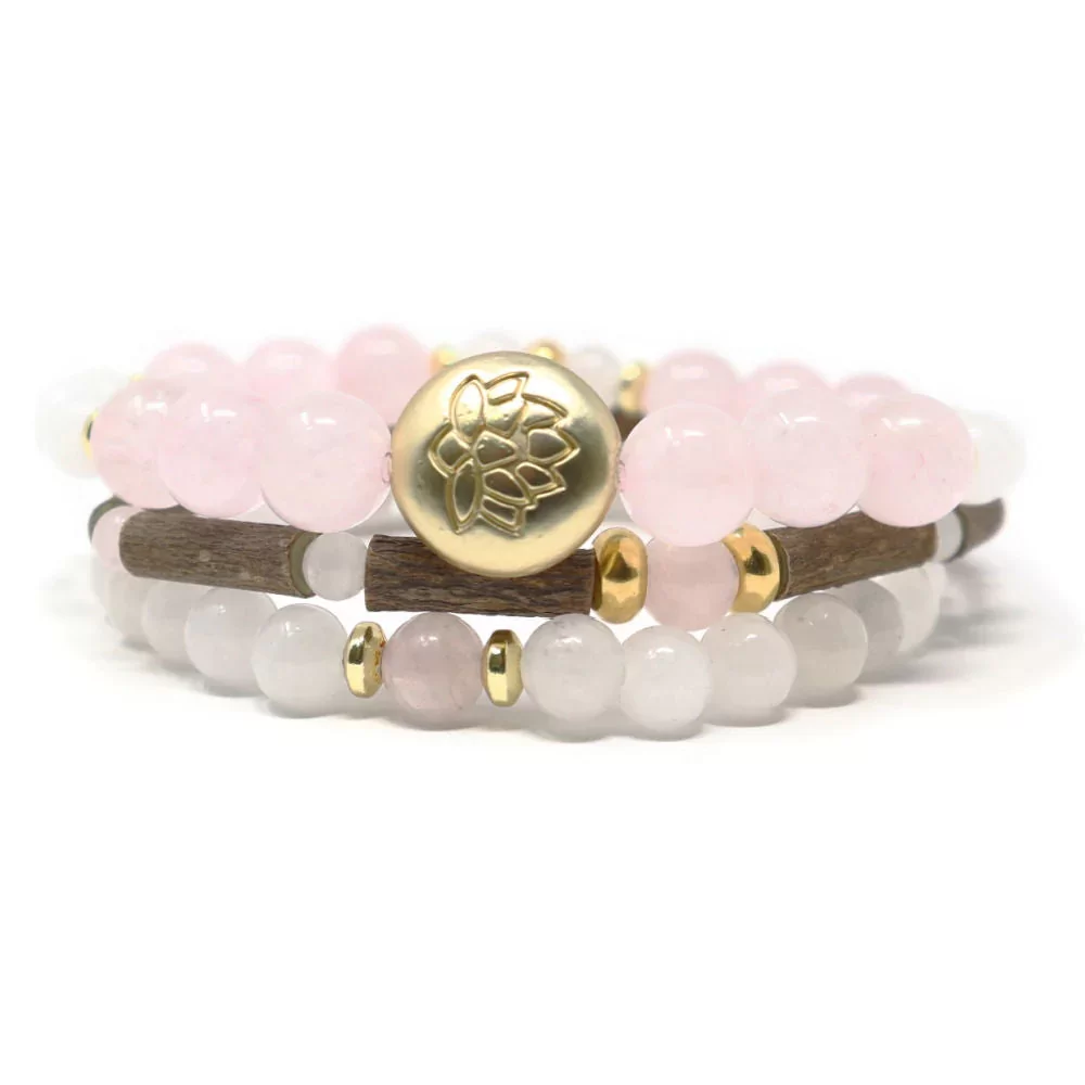 Collection émotions trio de bracelets en noisetier à long bec quartz rose et blanc 18cm Pur Noisetier