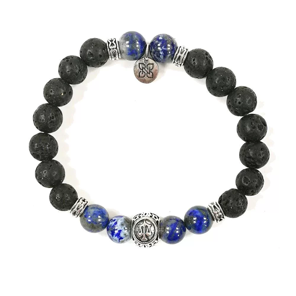 Collection zodiaque Balance duo de bracelets en noisetier à long bec, pierres de lave et lapis-lazuli 18cm Pur Noisetier